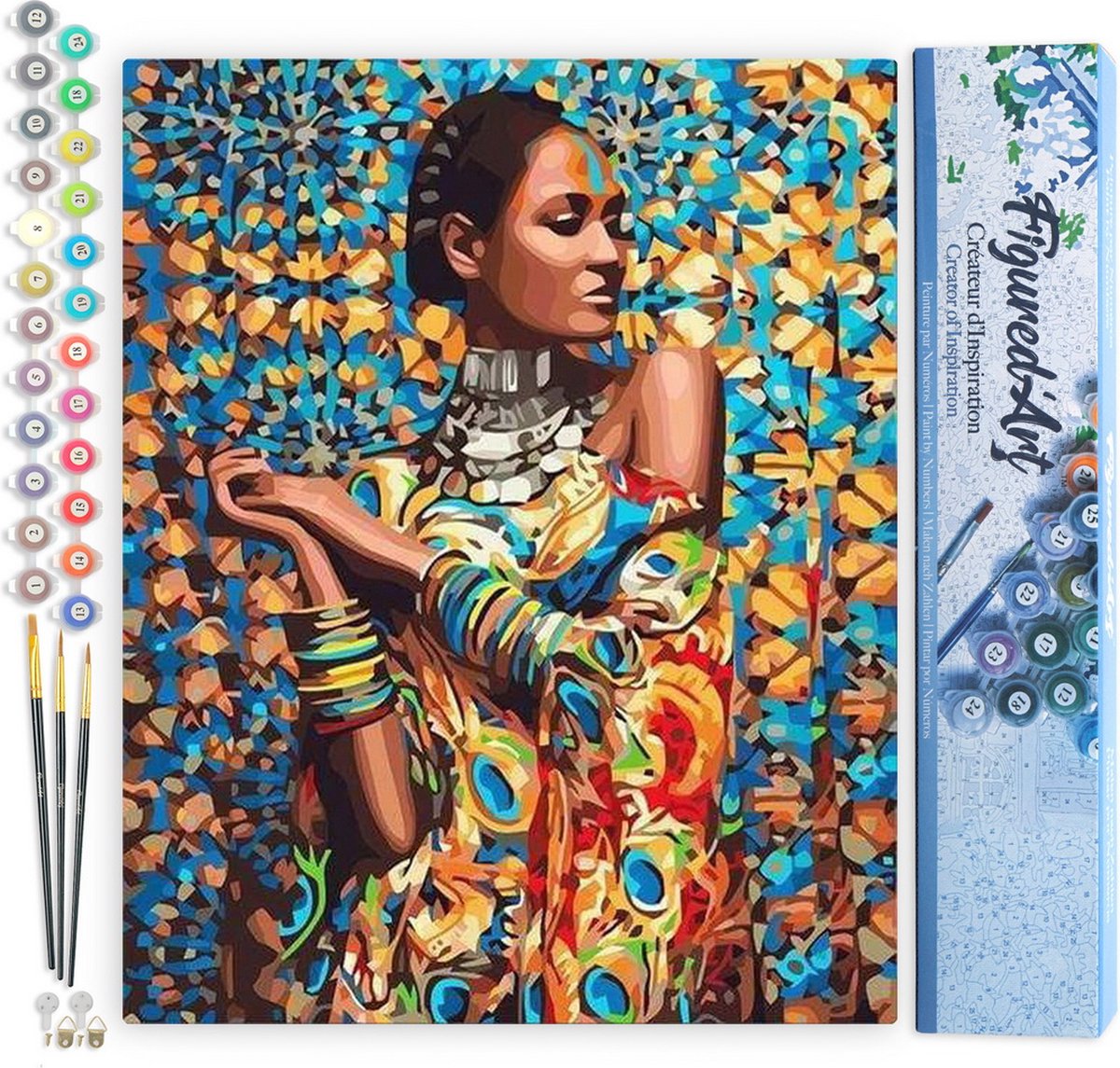 FiguredArt Schilderen op Nummer Volwassenen canvas Vrouw in traditionele kleding - Handwerk acrylverf Kit DIY Compleet - 40x50cm zonder frame